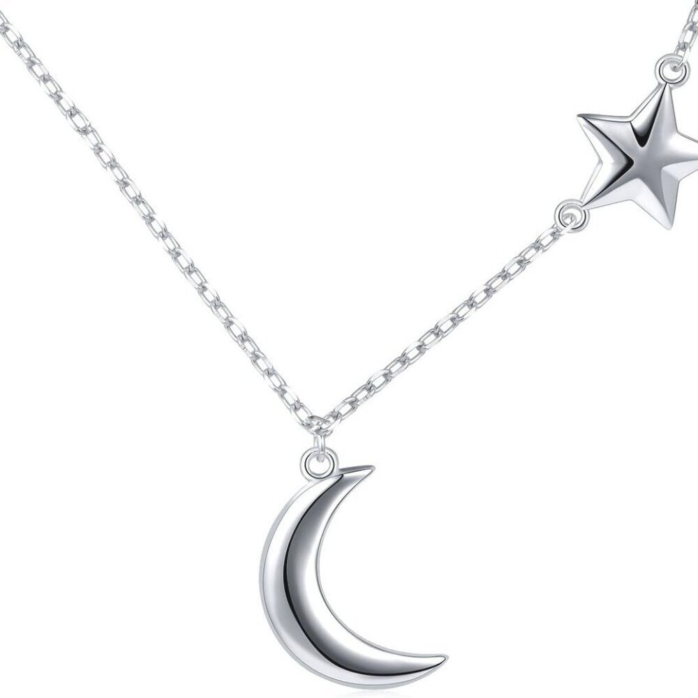 925 Sterling Silver Jewelry Crescent Moon and Star Pendant Necklace
